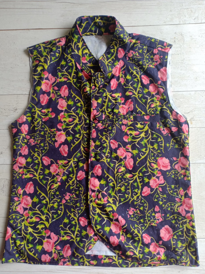 Cotton Nehru Jacket | Midnight Rose | 0-12Y