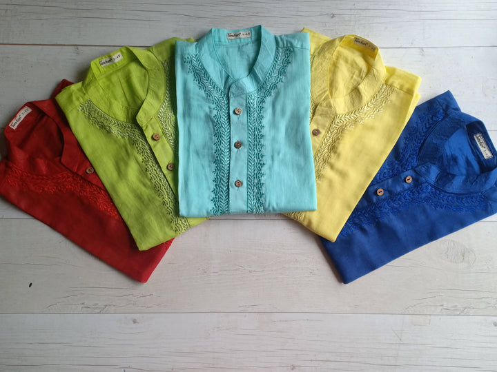 Embroidered Malmal Kurta | Pastel Yellow
