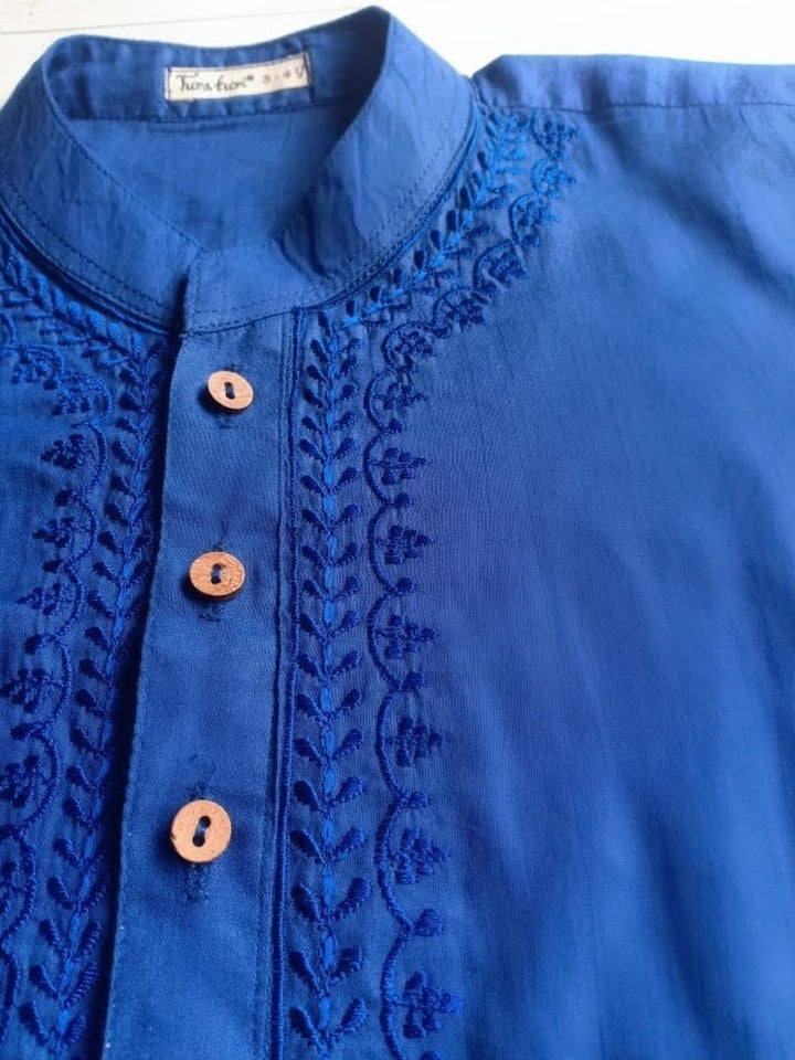 Embroidered Malmal Kurta | Royal Blue | Newborn to Adult