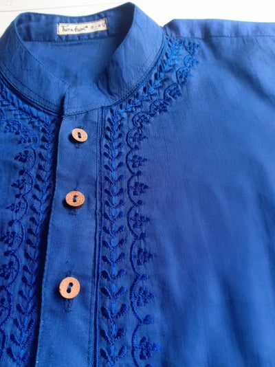 Embroidered Malmal Kurta | Royal Blue | Newborn to Adult