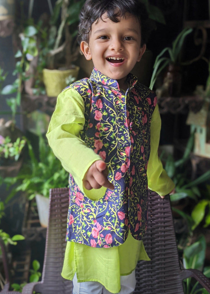 Cotton Nehru Jacket | Midnight Rose | 0-12Y