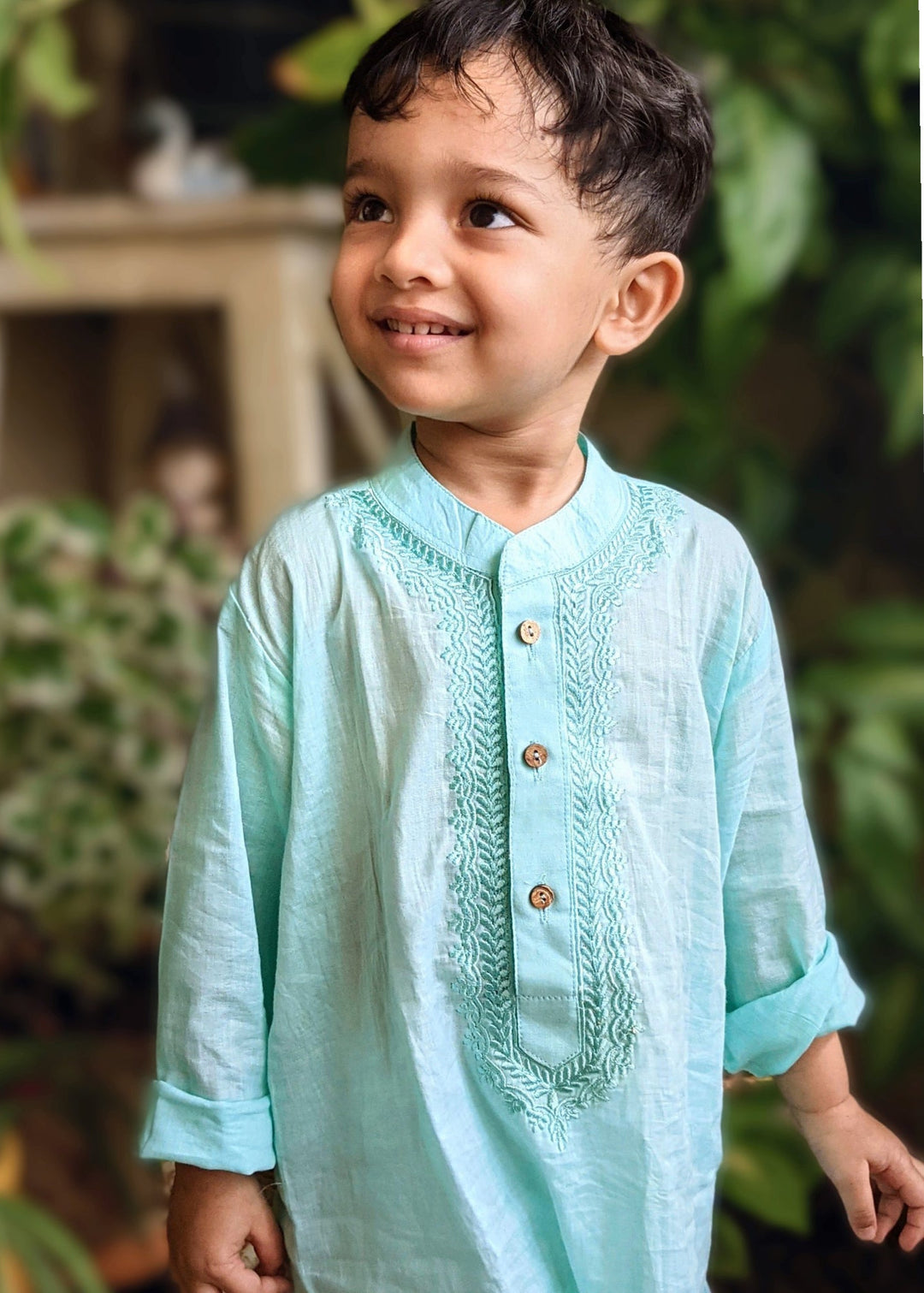 Embroidered Malmal Kurta | Sky Blue | Newborn to Adult