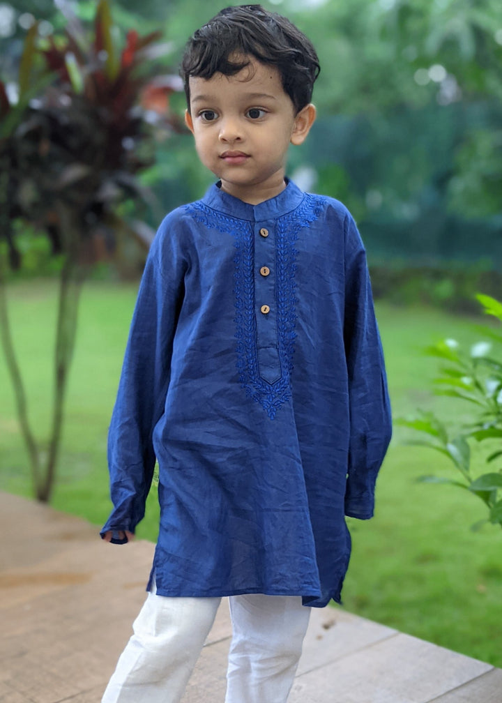 Embroidered Malmal Kurta | Royal Blue | Newborn to Adult