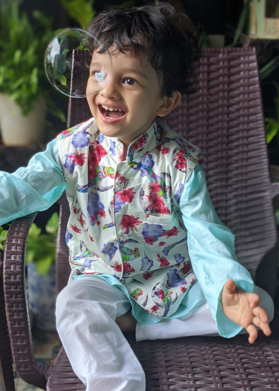 printed modi jacket with cotton kurta