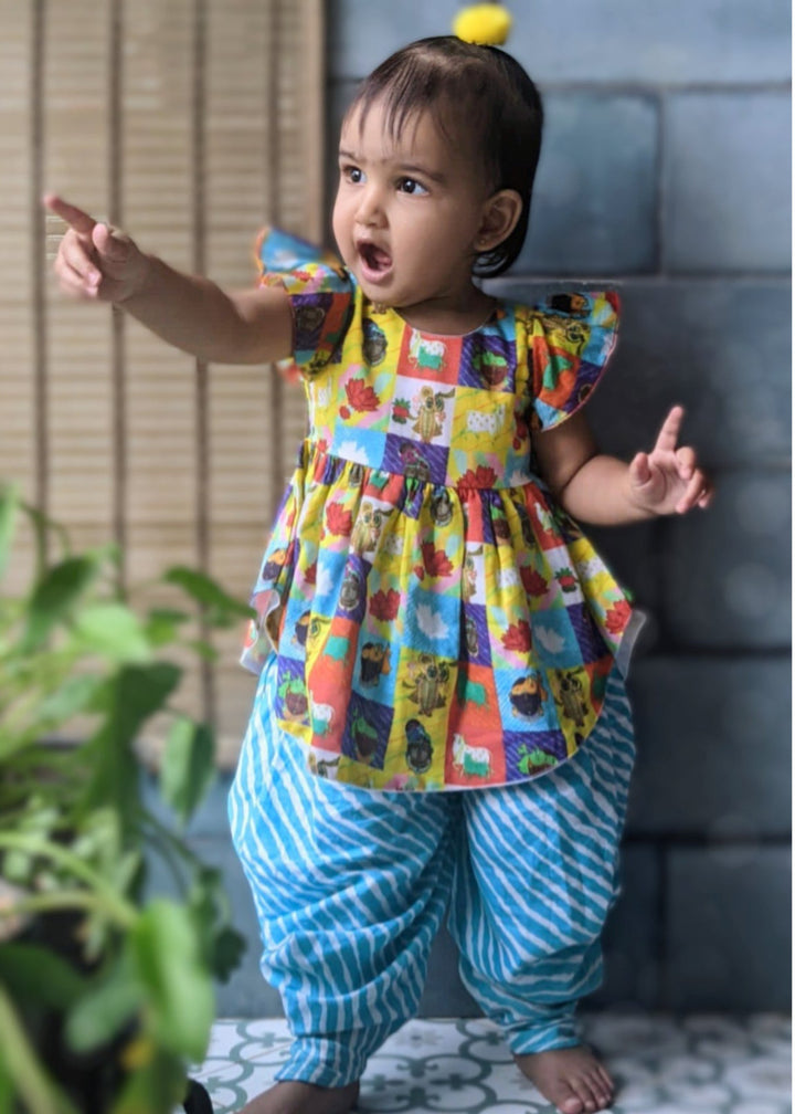 Cotton Malmal Kurti with Leheriya Dhoti | Pichwai