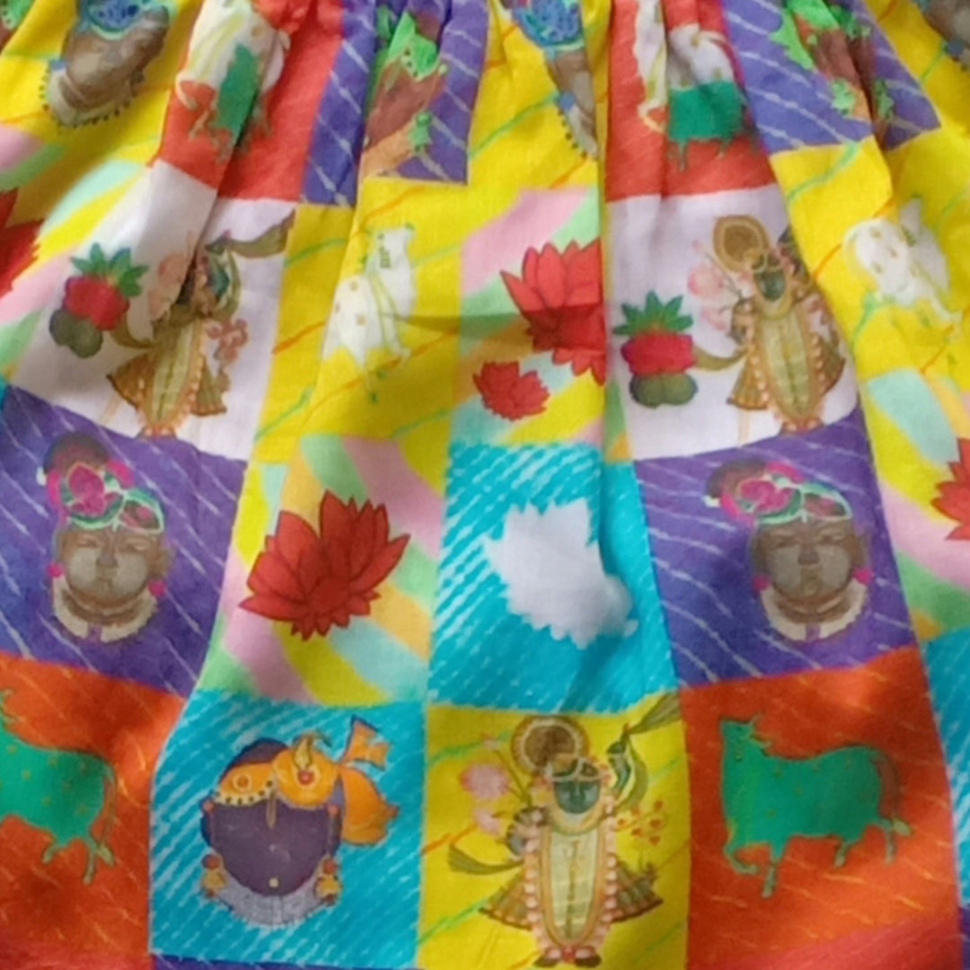 Cotton Malmal Kurti with Leheriya Dhoti | Pichwai