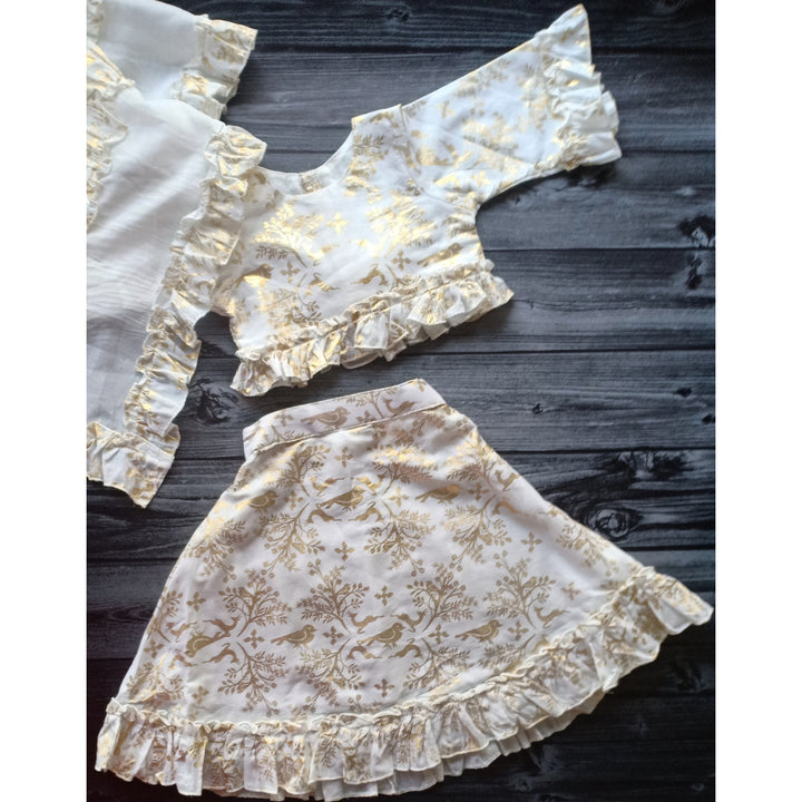 Cotton Malmal Lehenga Set | Sonchiriya | White &amp; Gold