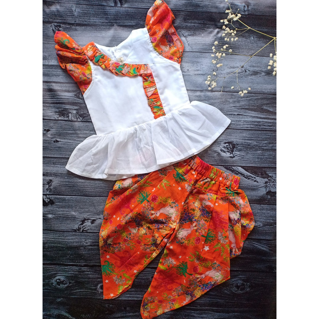 Malmal Short Kurti with Printed Dhoti | Bunny Hop
