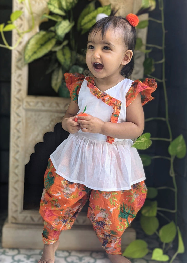 Malmal Short Kurti with Printed Dhoti | Bunny Hop