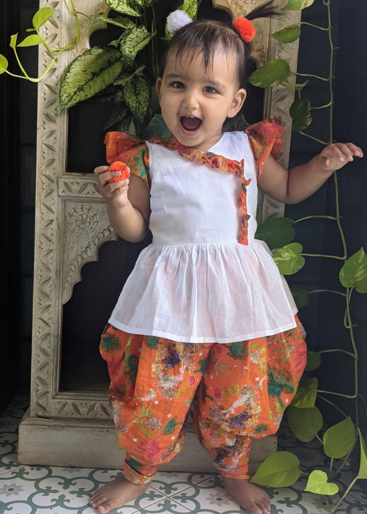 Malmal Short Kurti with Printed Dhoti | Bunny Hop