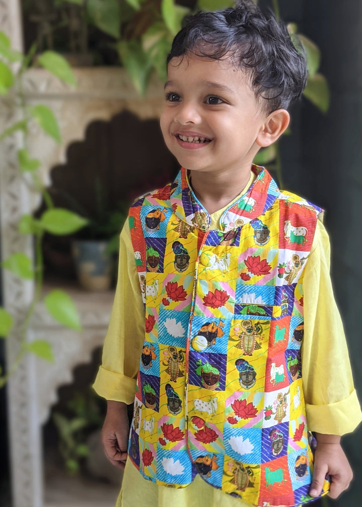 Cotton Nehru Jacket | Pichwai | 0-12Y