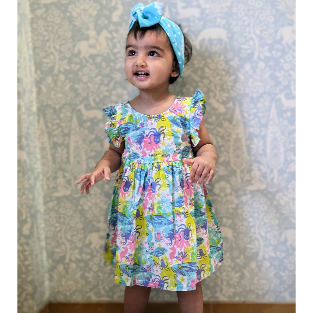 Cotton Malmal Dress | Under The Sea | 0-12 Years