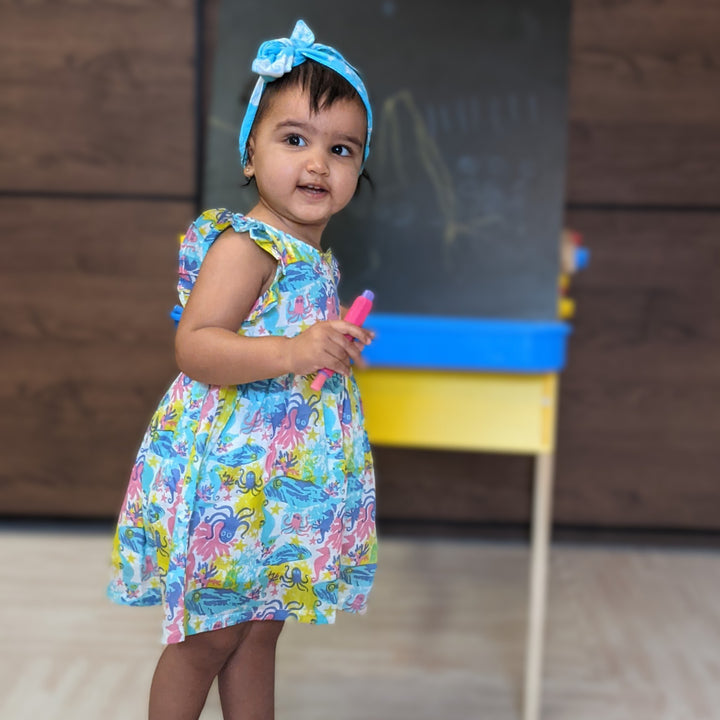 Cotton Malmal Dress | Under The Sea | 0-12 Years