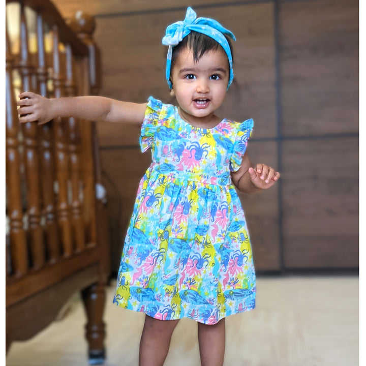 Cotton Malmal Dress | Under The Sea | 0-12 Years