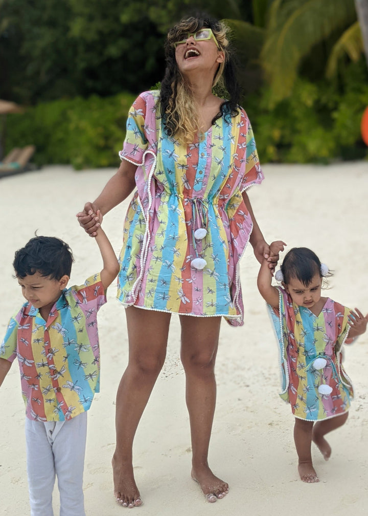 Dragonfly print cotton beach kaftan – nature-inspired summer kaftan