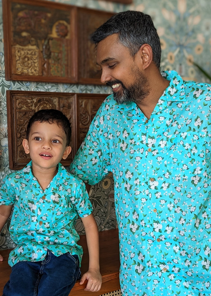 Cotton Beach Shirt | Turquoise Jasmine