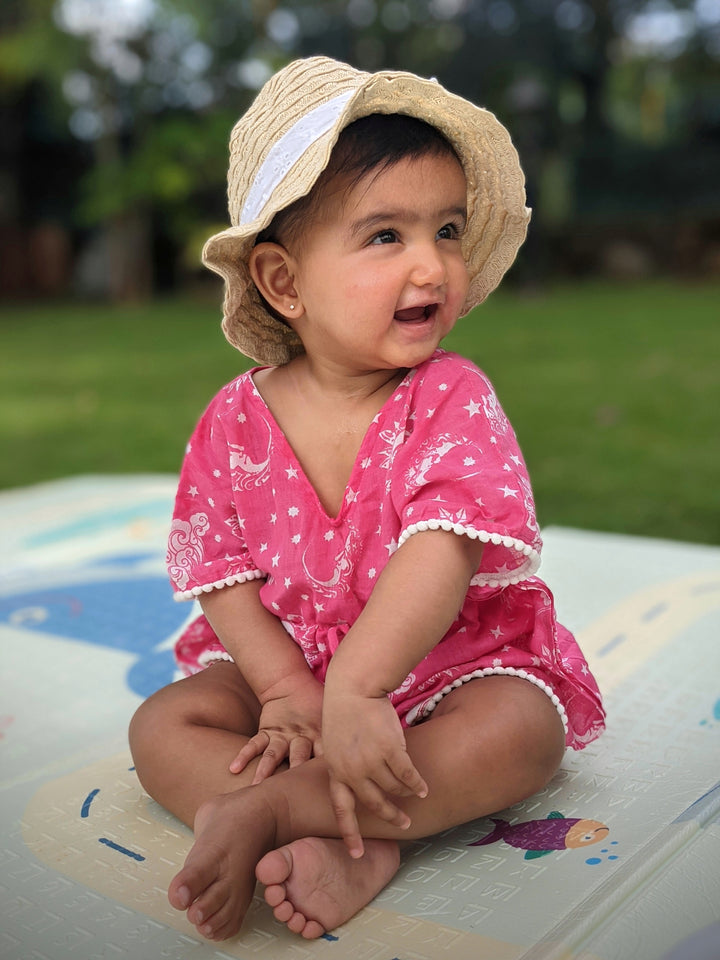 Cotton Malmal Beach Kaftan - Nayantaara Pink
