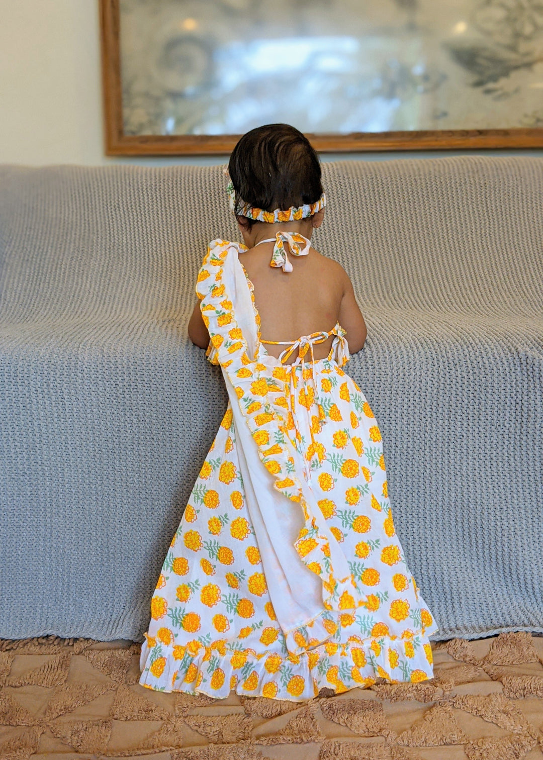 Cotton Malmal Lehenga Set | Marigold