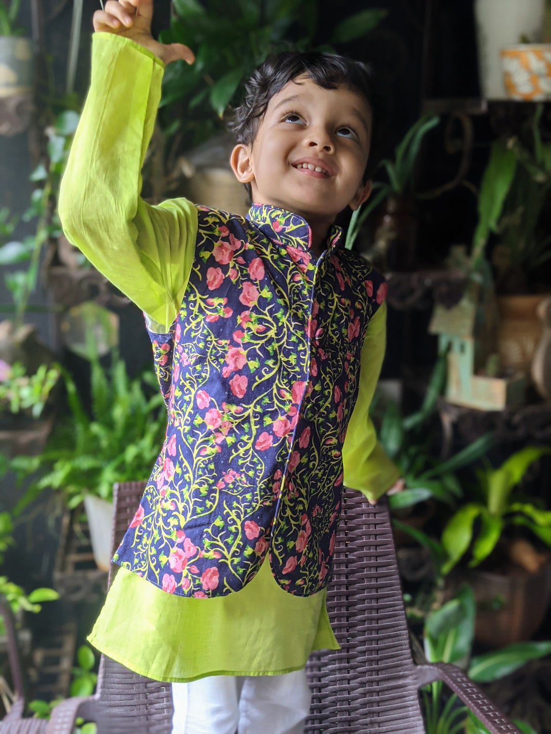 Cotton Nehru Jacket | Midnight Rose | 0-12Y