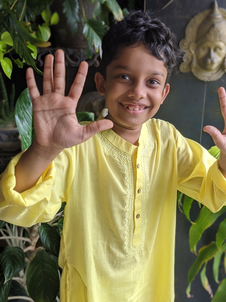 BUTTER YELLOW BOYS COTTON KURTA