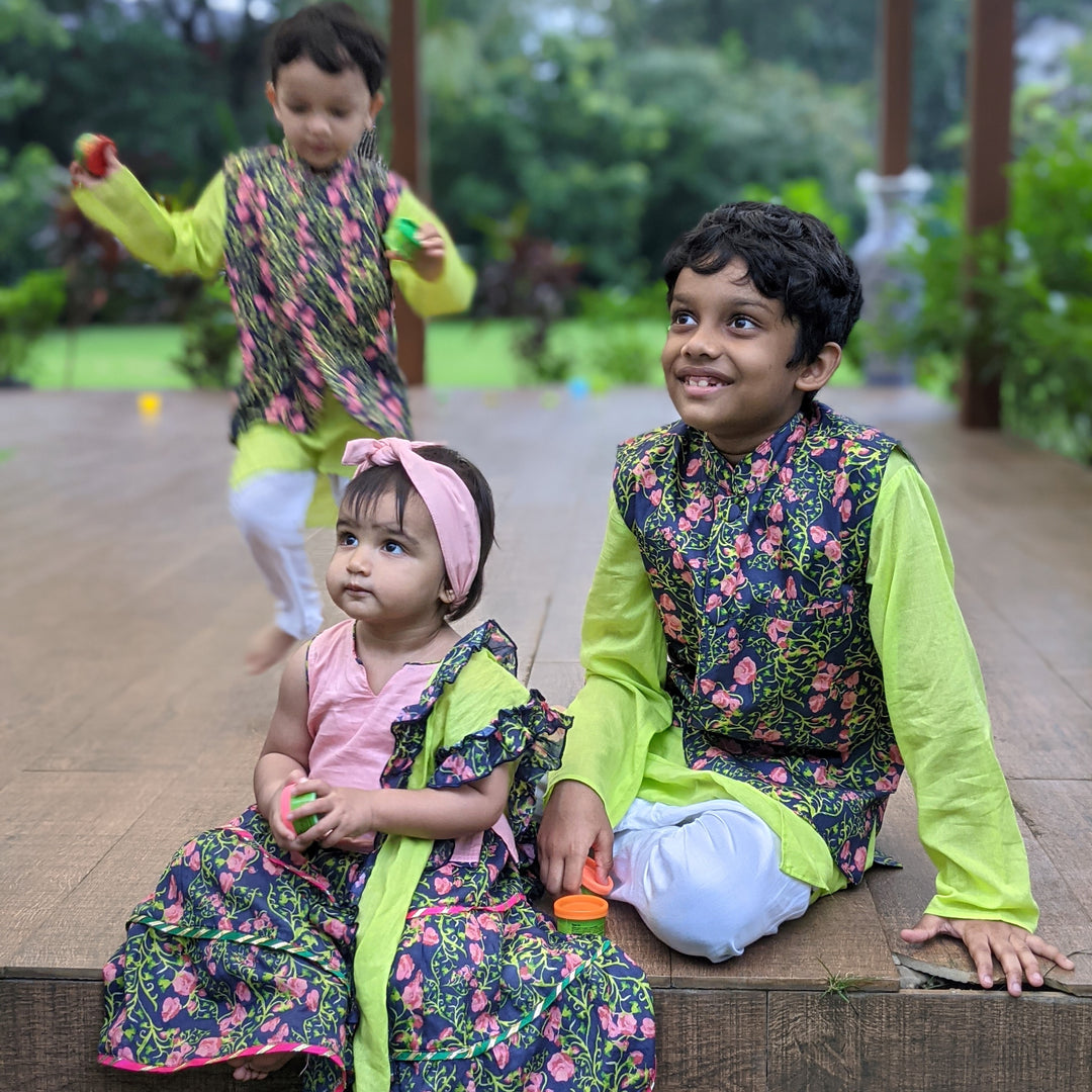 Cotton Nehru Jacket | Midnight Rose | 0-12Y