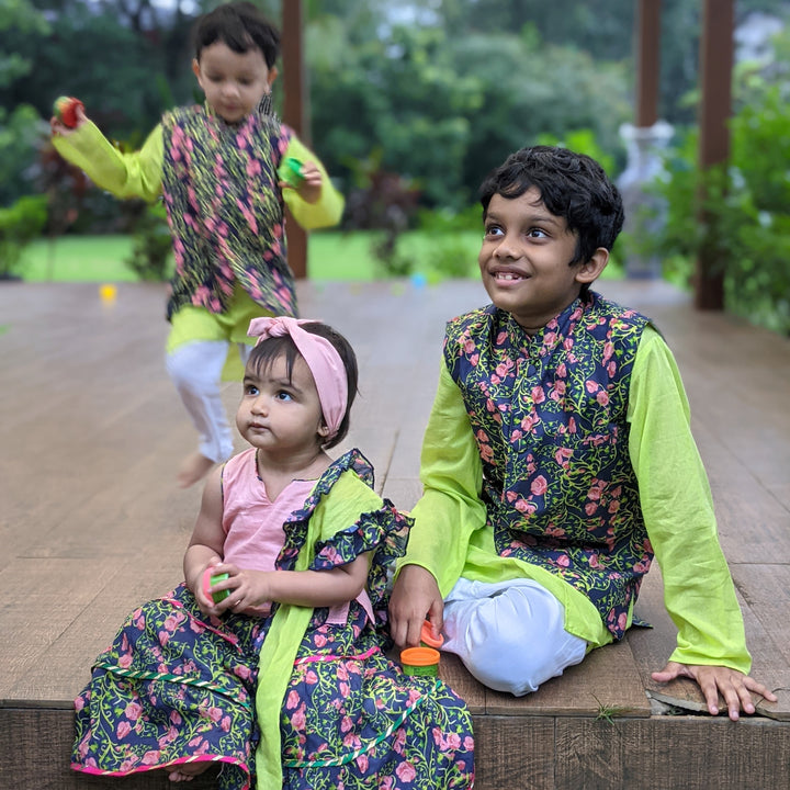 Cotton Nehru Jacket | Midnight Rose | 0-12Y