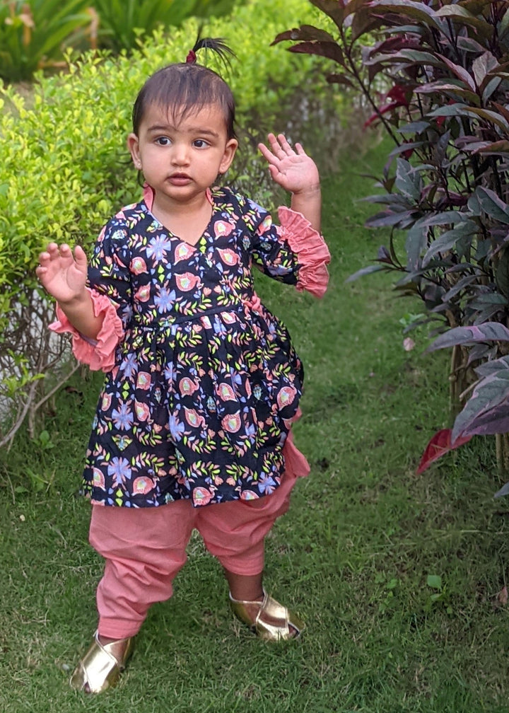Cotton Malmal Anarkali Style Kurti with Salwar | Black Forest