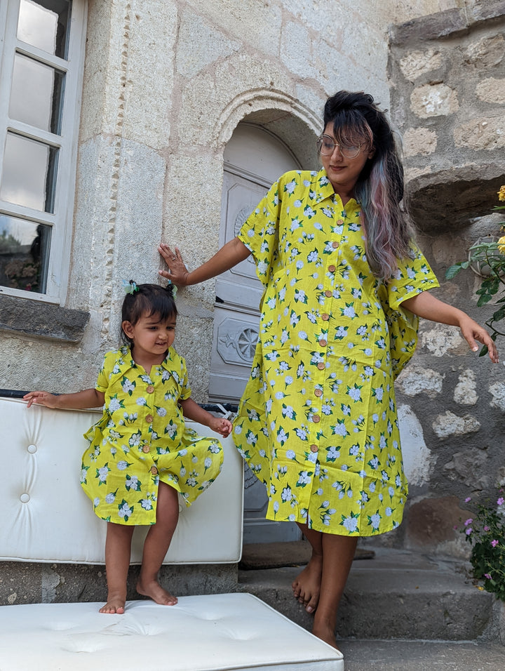 Cotton Malmal Kaftan Dress - Neon Jasmine
