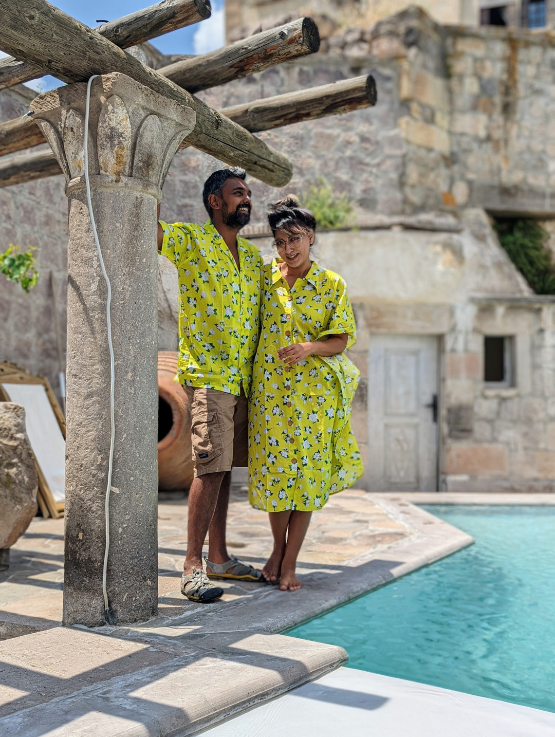Neon Jasmine men’s cotton shirt – bold floral summer shirt