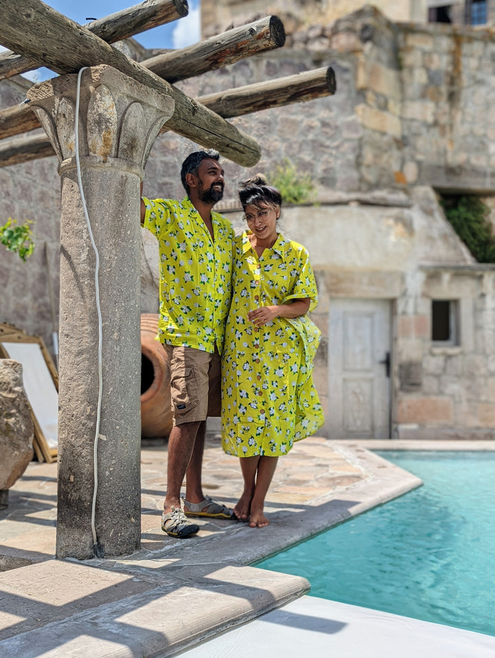 Neon Jasmine men’s cotton shirt – bold floral summer shirt