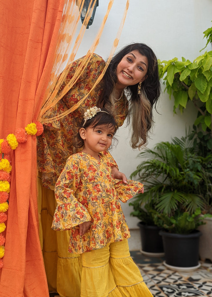 Cotton Malmal Kurta-Sharara Set | Bhil Tiger
