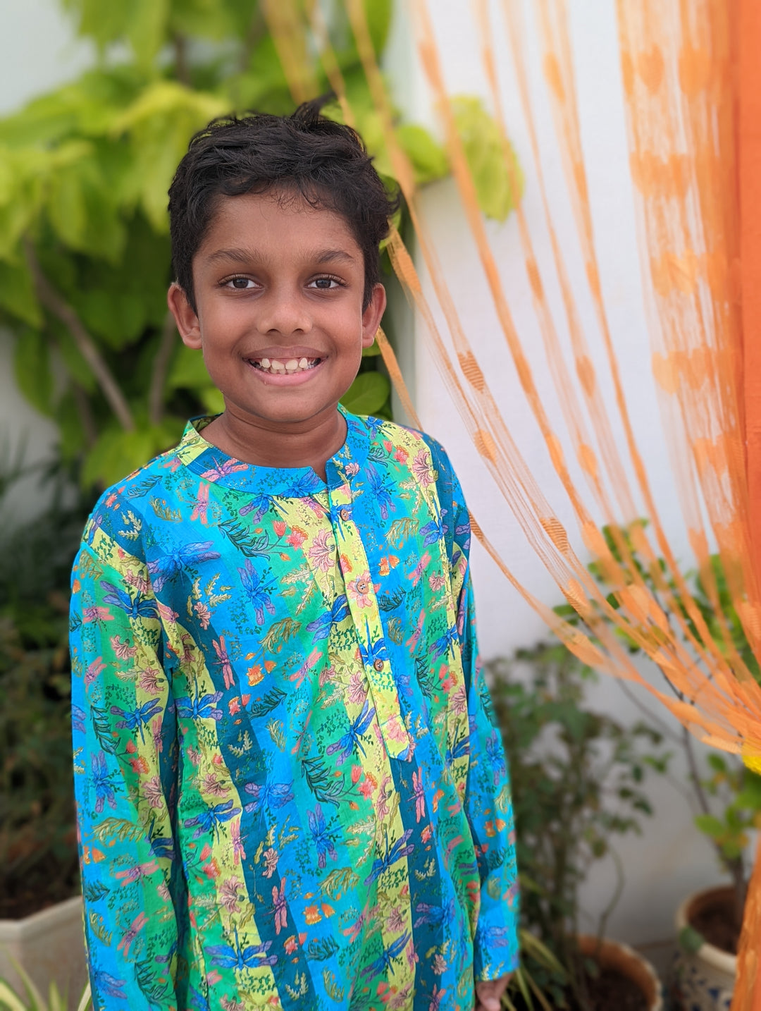 Cotton Malmal Kurta | Dragonfly Neon | Newborn to Adult