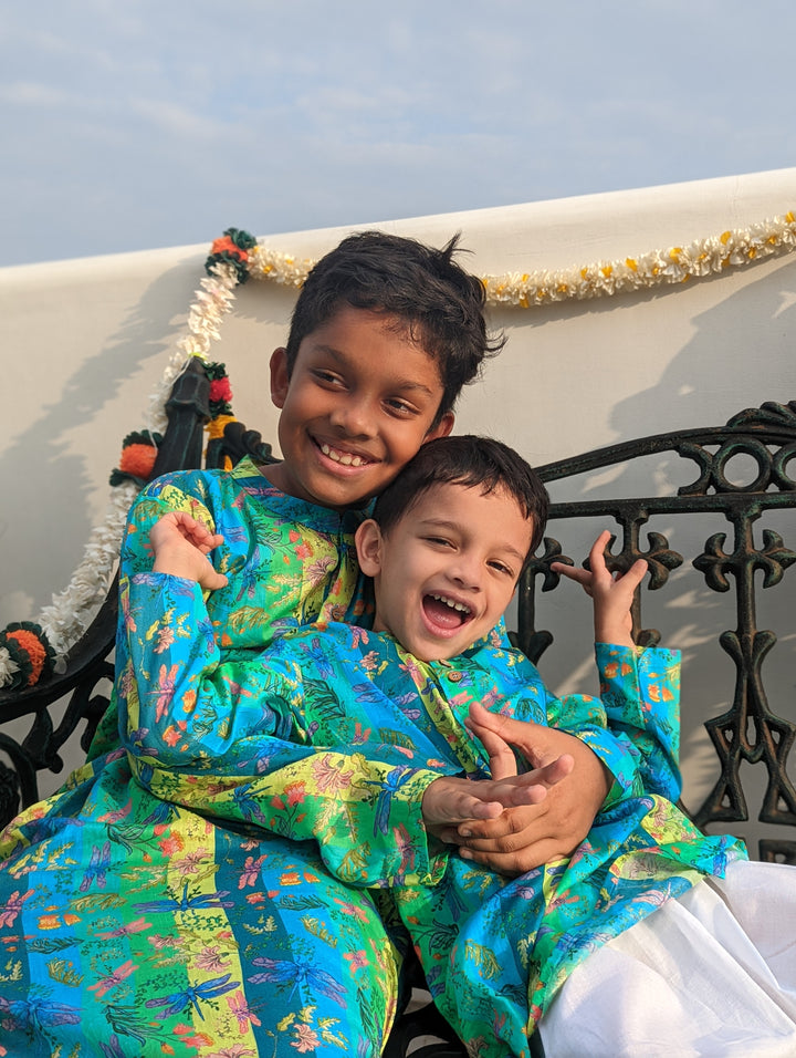 Cotton Malmal Kurta | Dragonfly Neon | Newborn to Adult