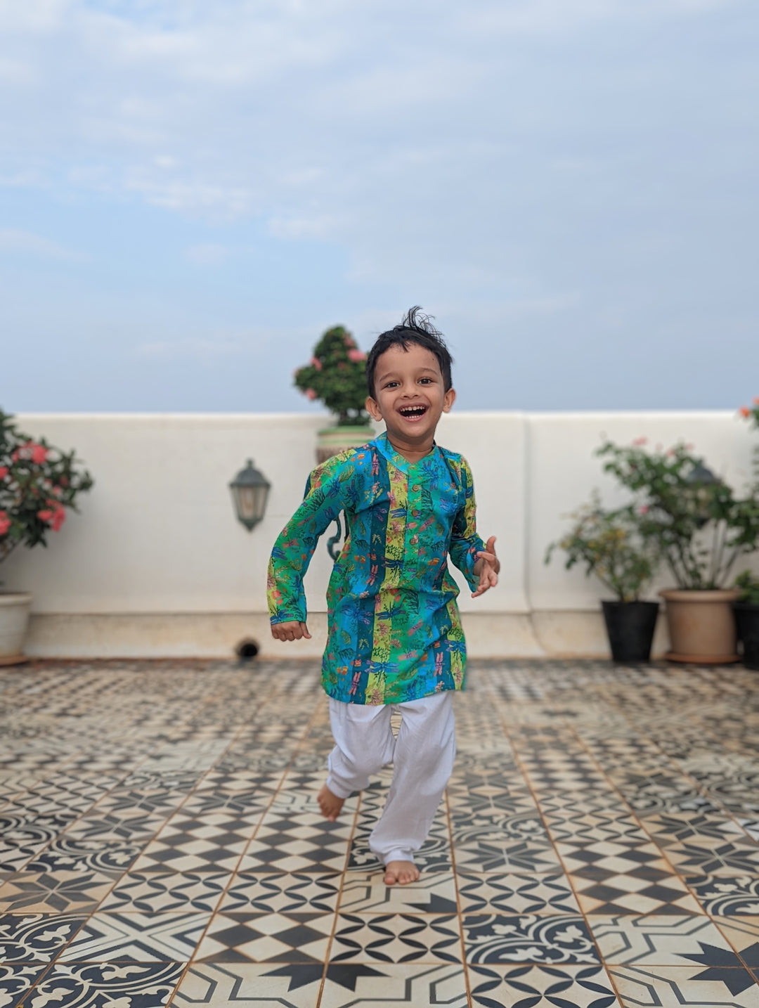 Cotton Malmal Kurta | Dragonfly Neon | Newborn to Adult