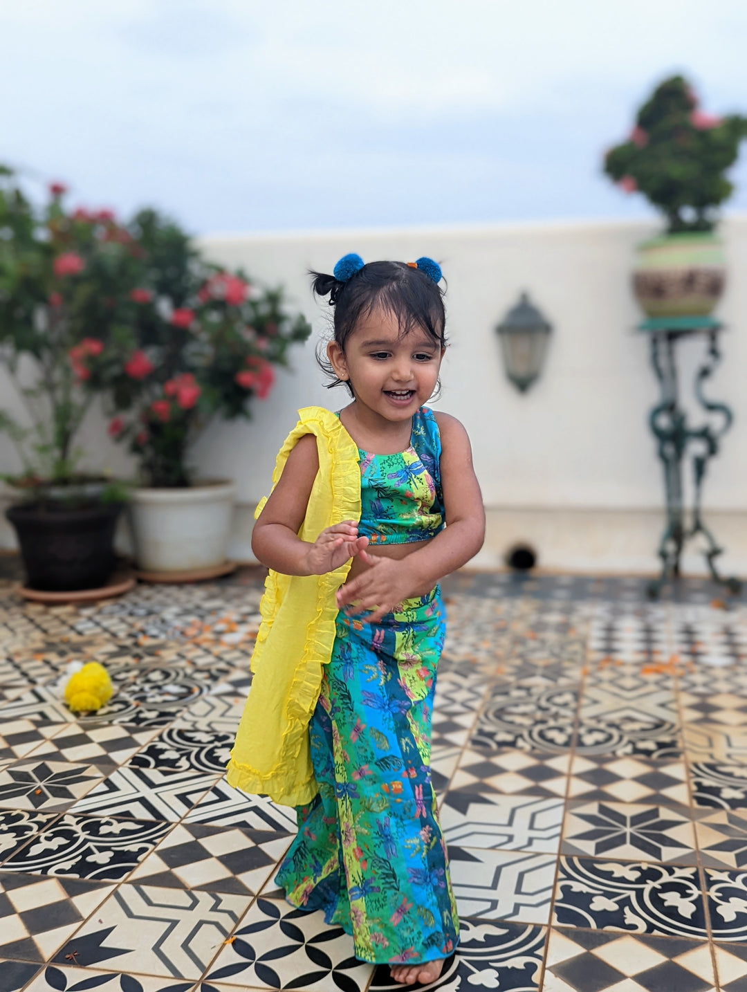 Cotton Malmal Lehenga Set | Dragonfly Neon