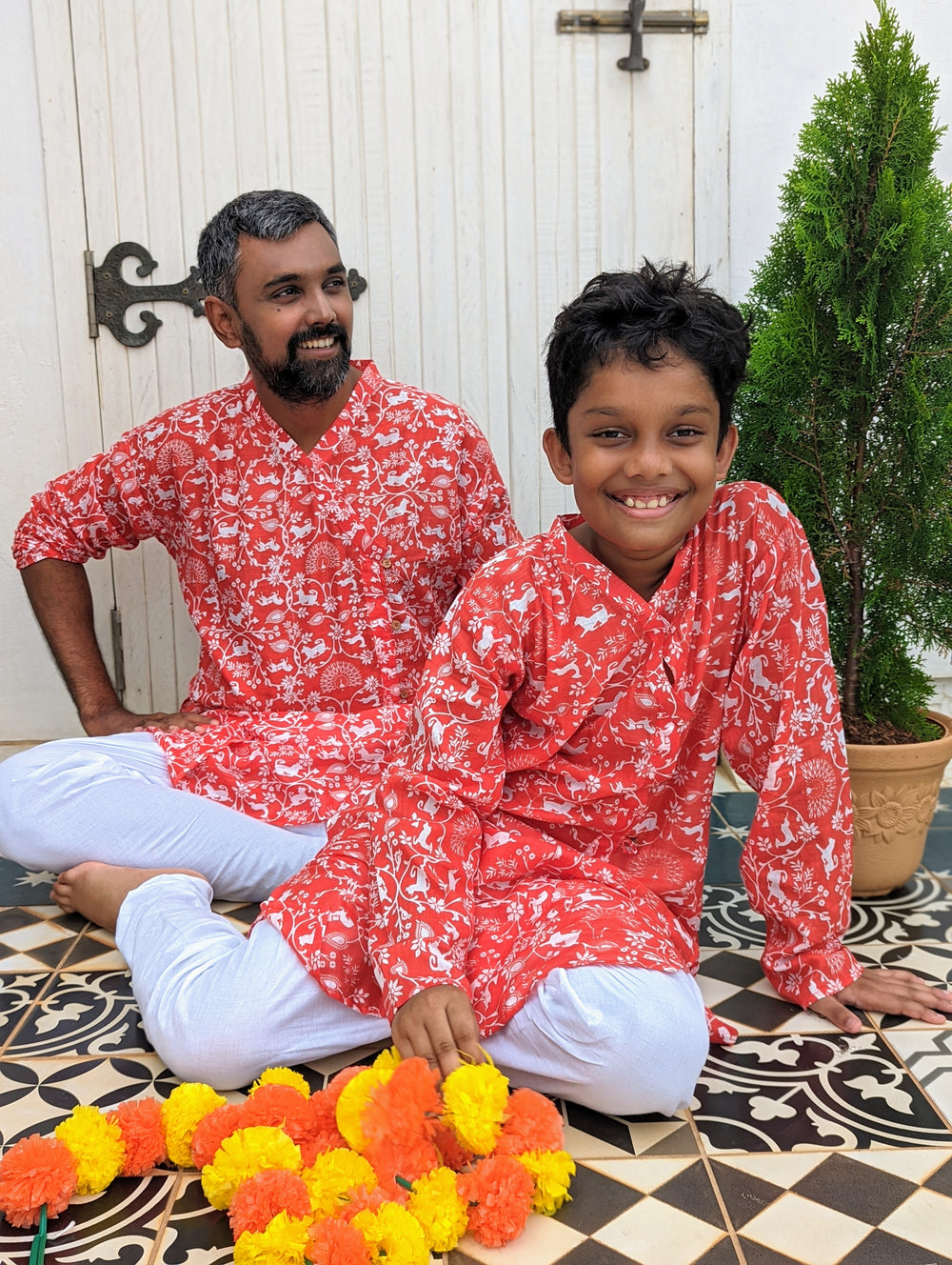 red angrakha style kurta for newborn boys till adult men