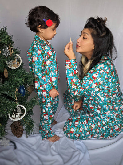 Cotton Pajama Set, Women | Merry Christmas - Blue