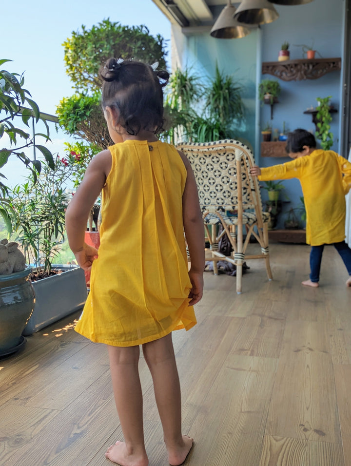 Embroidered Cotton Malmal Dress | Sunshine Yellow | 1-12Y