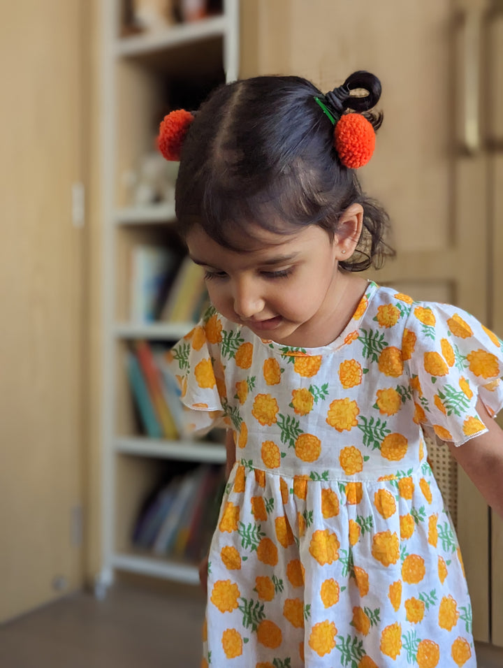 Cotton Malmal Dress | Marigold | 0-12Y