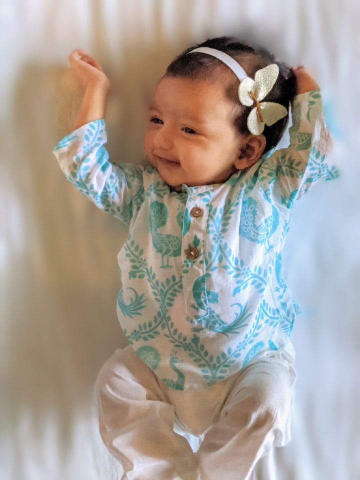 Cotton Malmal Kurta Pajama Set | Pyaare Panchhi Blue