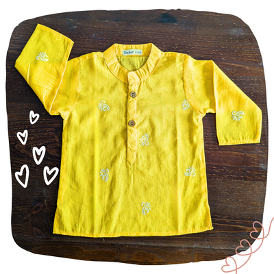 Embroidered Malmal Kurta | Sunshine Yellow | Newborn to Adult