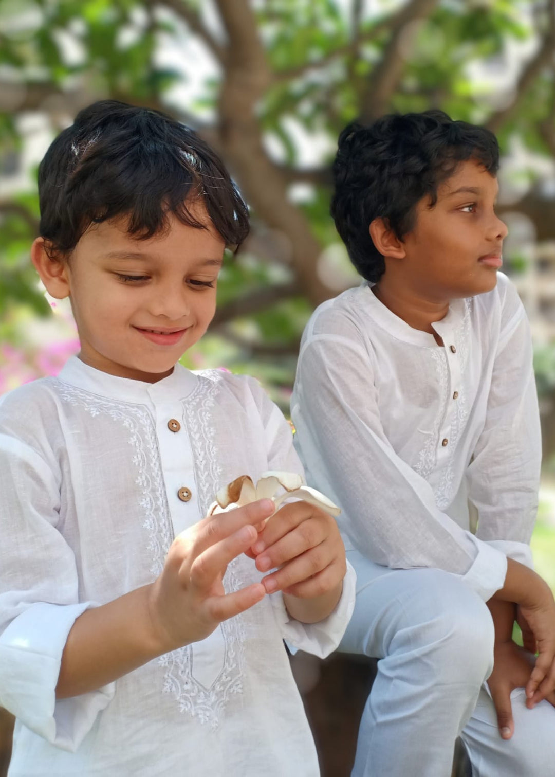 white cotton malmal kurta for boys