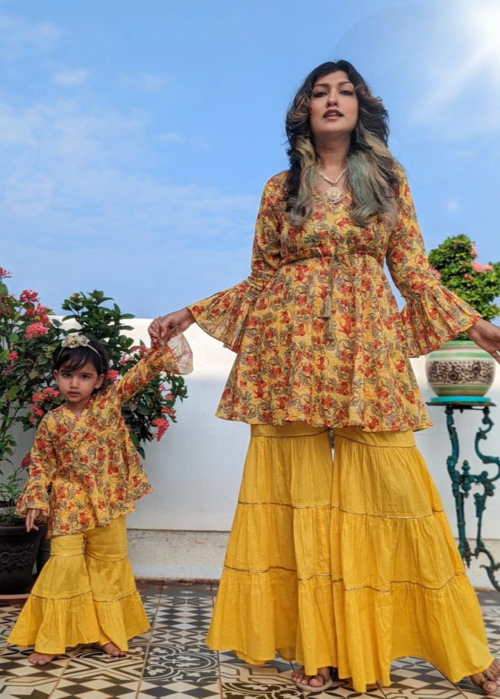 Cotton Malmal Kurta-Sharara Set | Bhil Tiger