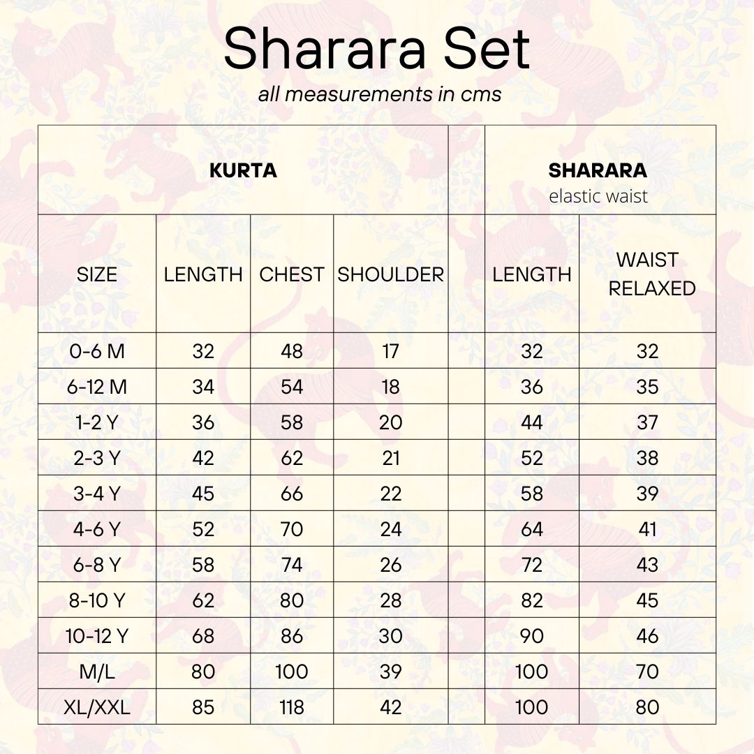 Malmal Kurta-Sharara Set | Bhil Tiger | Newborn to Adult sizes