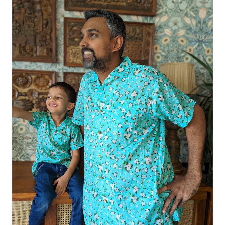 Cotton Beach Shirt | Turquoise Jasmine
