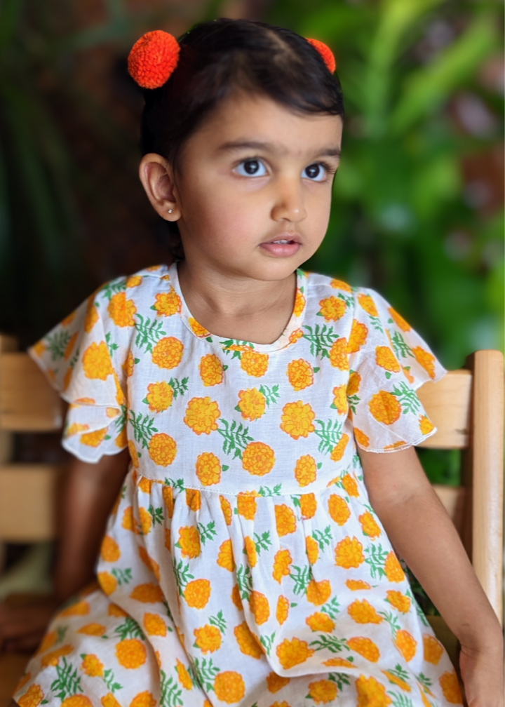 Cotton Malmal Dress | Marigold | 0-12Y