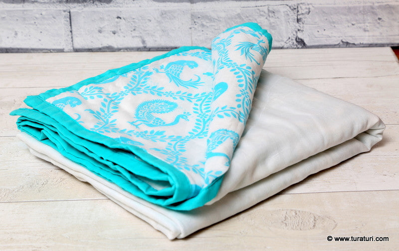 Muslin Baby Blanket - Pyaare Panchhi (Blue, Pink)