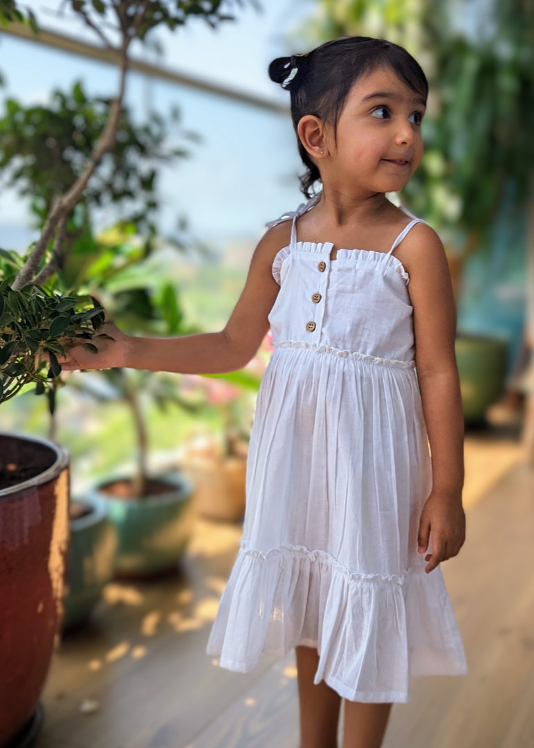 white cotton summer dress with spaghetti straps
